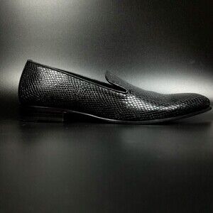 NEW MEZLAN Venetian Snake Leather Slip On Loafers Dress shoe 12 Black Old Money